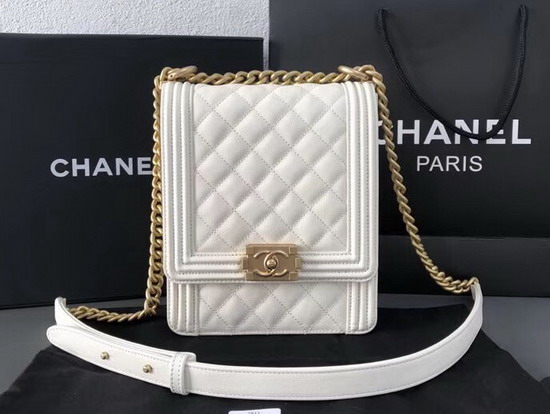 Boy Chanel Handbag White Grained Calfskin AS0130