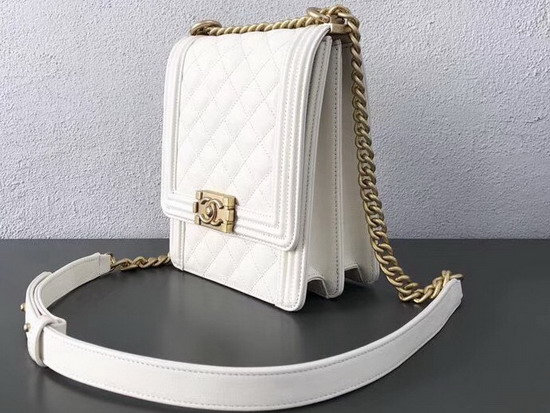 Boy Chanel Handbag White Grained Calfskin AS0130