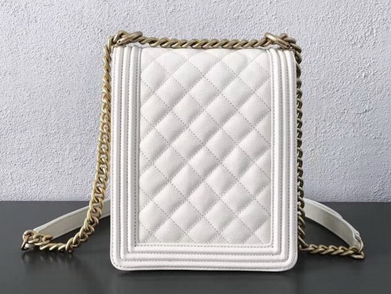 Boy Chanel Handbag White Grained Calfskin AS0130