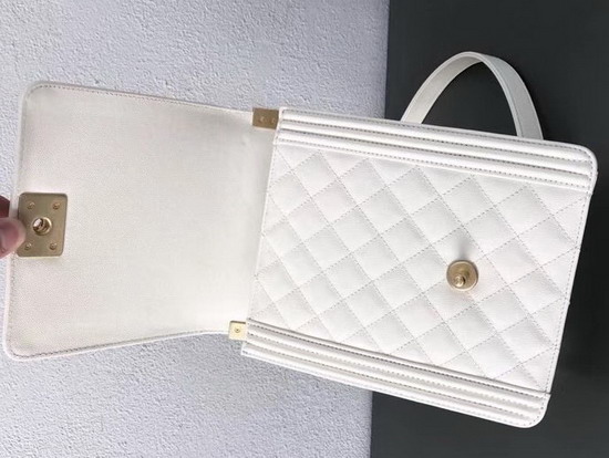 Boy Chanel Handbag White Grained Calfskin AS0130