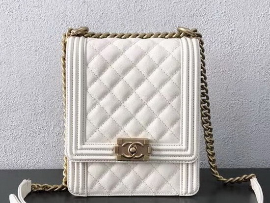 Boy Chanel Handbag White Grained Calfskin AS0130