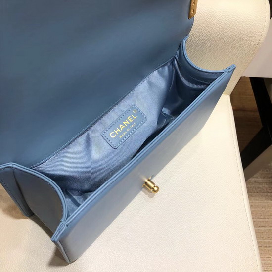 Boy Chanel Handbag in Light Blue Chevron Lambskin Gold Hardware