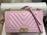 Boy Chanel Handbag in Pink Chevron Lambskin Gold Hardware