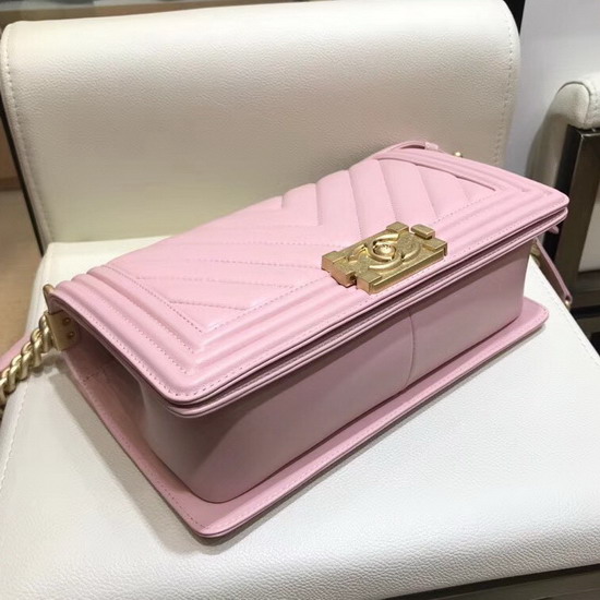 Boy Chanel Handbag in Pink Chevron Lambskin Gold Hardware