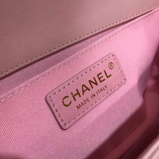 Boy Chanel Handbag in Pink Chevron Lambskin Gold Hardware