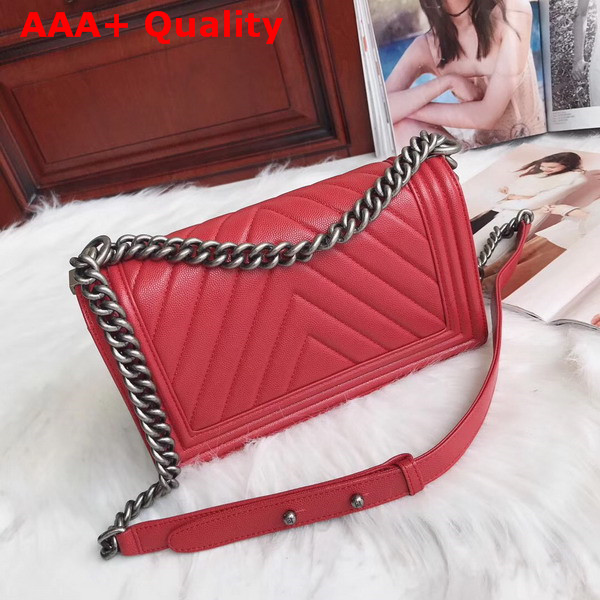 Boy Chanel Handbag in Red Chevron Caviar Calfskin Replica