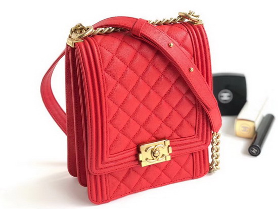 Boy Chanel Handbag in Red Grained Calfskin AS0130