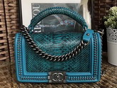 Boy Chanel Handbag with Handle Emerald Python For Sale