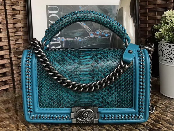 Boy Chanel Handbag with Handle Emerald Python For Sale