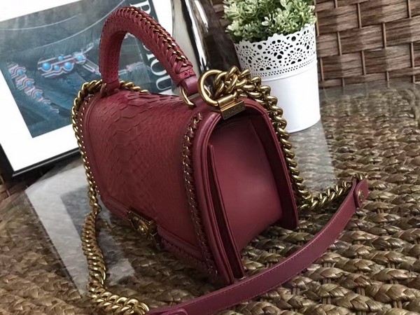 Boy Chanel Handbag with Handle Oxblood Python For Sale