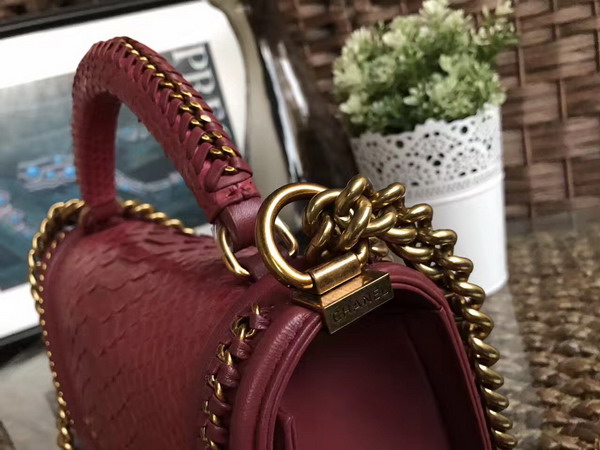 Boy Chanel Handbag with Handle Oxblood Python For Sale