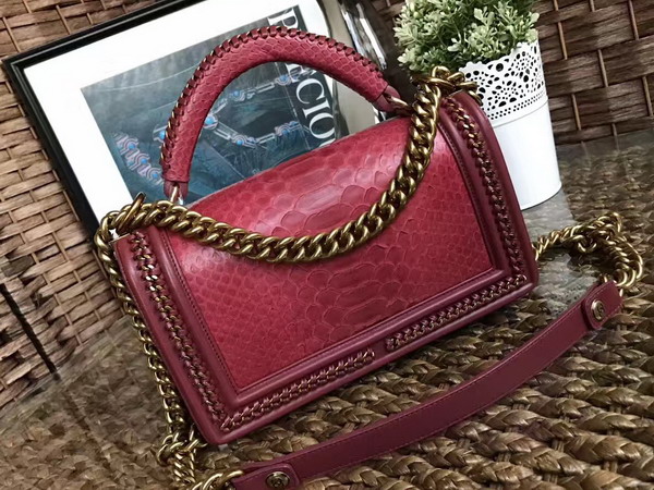 Boy Chanel Handbag with Handle Oxblood Python For Sale