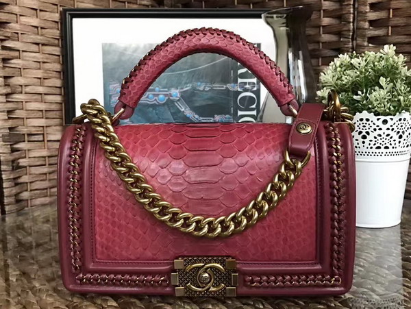 Boy Chanel Handbag with Handle Oxblood Python For Sale