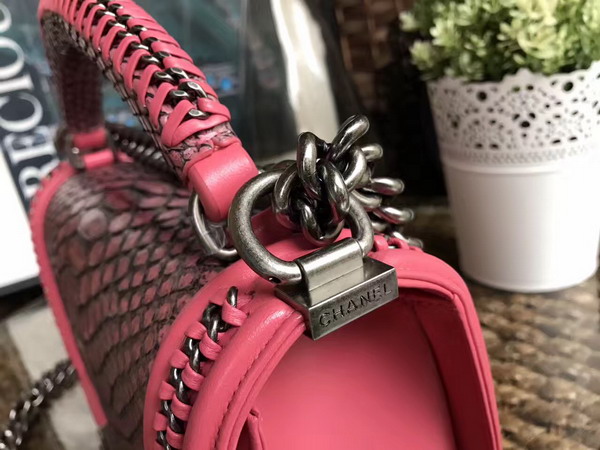 Boy Chanel Handbag with Handle Pink Python For Sale