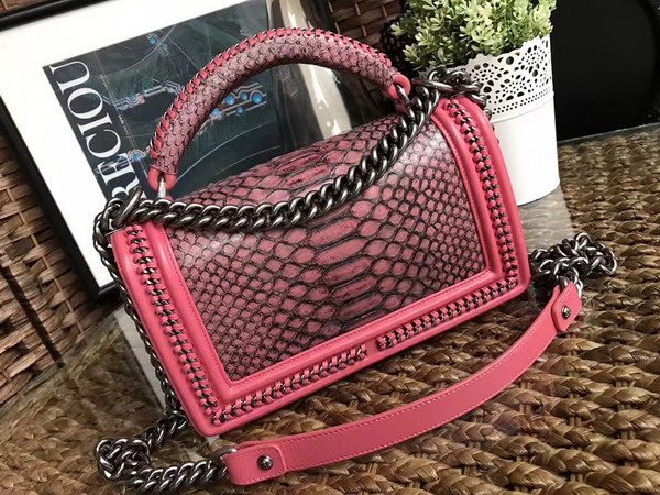 Boy Chanel Handbag with Handle Pink Python For Sale