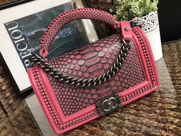 Boy Chanel Handbag with Handle Pink Python For Sale