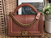 Boy Chanel Handbag with Handle in Brown Python For Sale