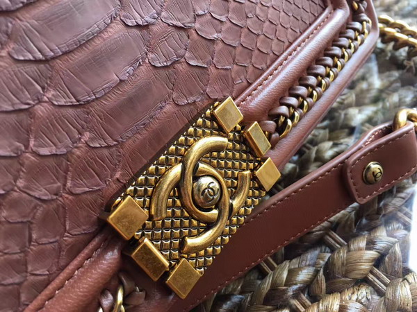 Boy Chanel Handbag with Handle in Brown Python For Sale