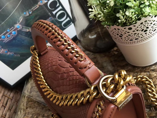 Boy Chanel Handbag with Handle in Brown Python For Sale