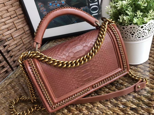 Boy Chanel Handbag with Handle in Brown Python For Sale