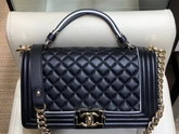 Boy Chanel Handbag with Top Handle Black Calfskin with Gold Hardware