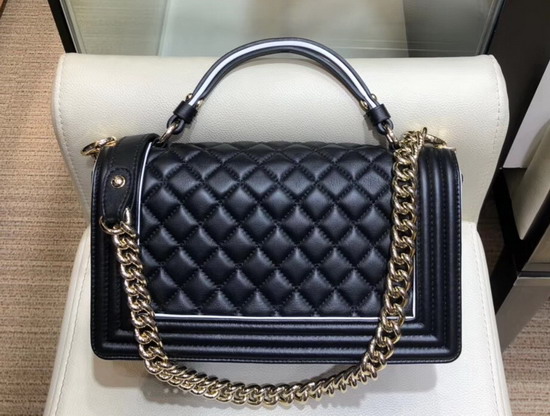 Boy Chanel Handbag with Top Handle Black Calfskin with Gold Hardware