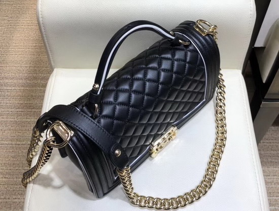 Boy Chanel Handbag with Top Handle Black Calfskin with Gold Hardware