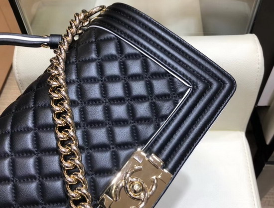 Boy Chanel Handbag with Top Handle Black Calfskin with Gold Hardware