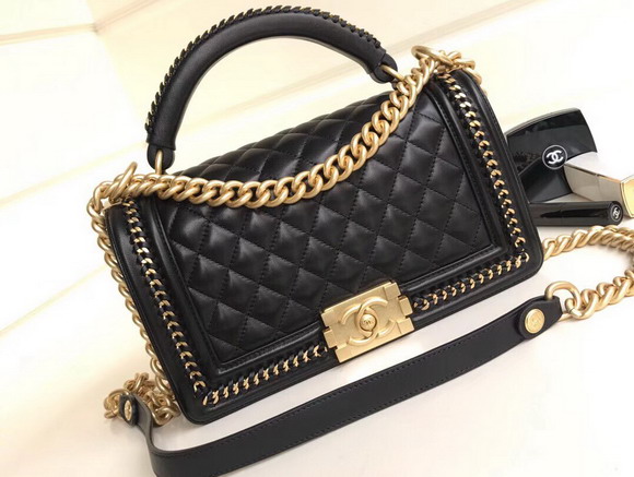 Boy Chanel Handbag with Top Handle Black Lambskin