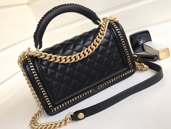 Boy Chanel Handbag with Top Handle Black Lambskin