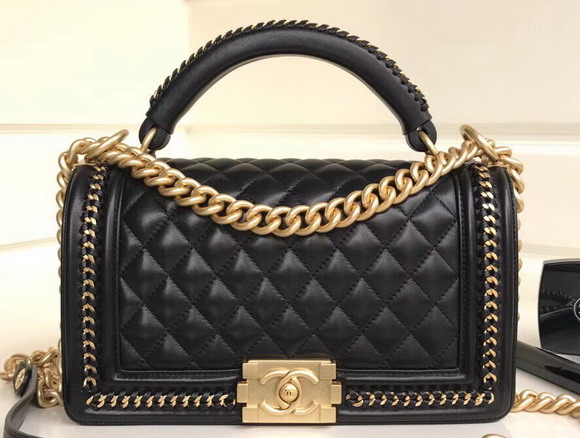 Boy Chanel Handbag with Top Handle Black Lambskin