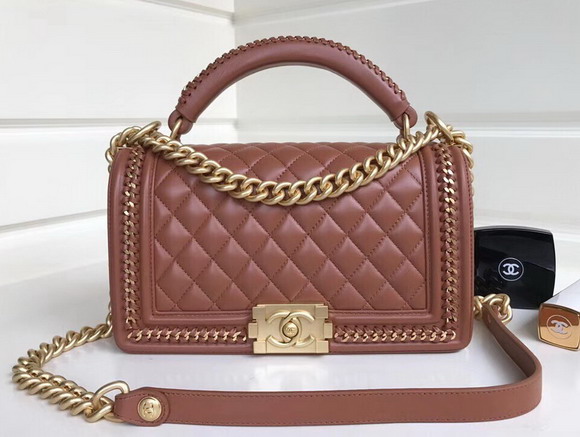 Boy Chanel Handbag with Top Handle Light Brown Lambskin