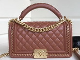 Boy Chanel Handbag with Top Handle Light Brown Lambskin