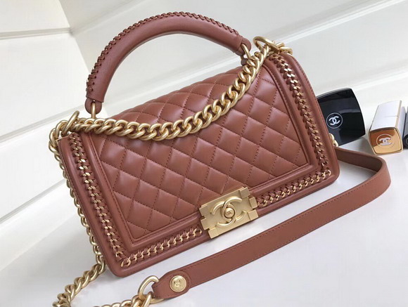 Boy Chanel Handbag with Top Handle Light Brown Lambskin