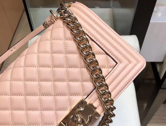 Boy Chanel Handbag with Top Handle Pink Calfskin with Gold Hardware