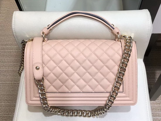 Boy Chanel Handbag with Top Handle Pink Calfskin with Gold Hardware