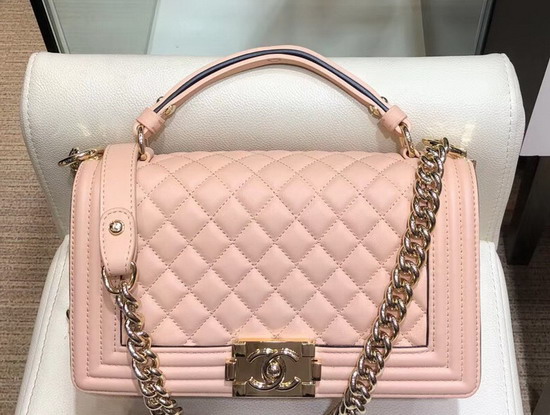 Boy Chanel Handbag with Top Handle Pink Calfskin with Gold Hardware