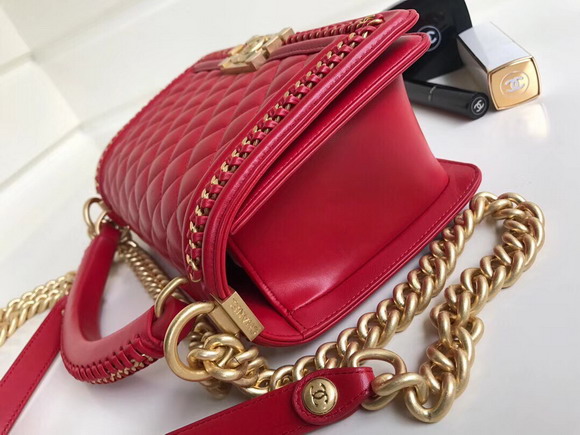 Boy Chanel Handbag with Top Handle Red Lambskin