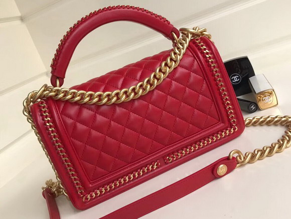 Boy Chanel Handbag with Top Handle Red Lambskin