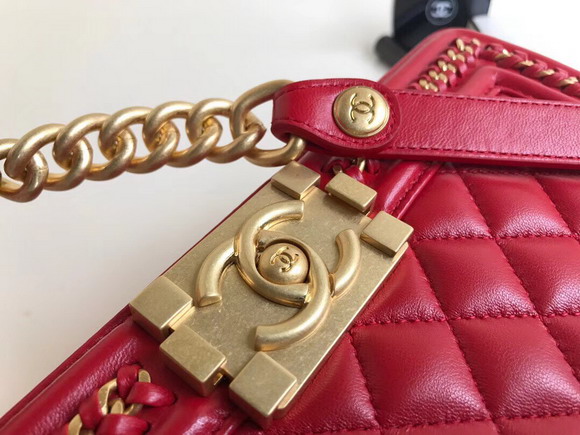 Boy Chanel Handbag with Top Handle Red Lambskin