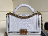 Boy Chanel Handbag with Top Handle White Python Brass Metal