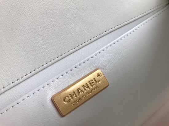 Boy Chanel Handbag with Top Handle White Python Gold Tone Metal