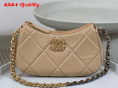 Chanel 19 Clutch with Chain Beige Lambskin Gold Tone Silver Tone and Ruthenium Finish Metal AP3763 Replica