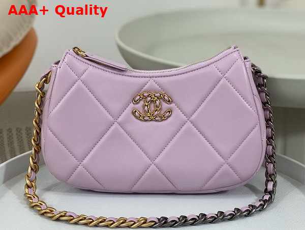 Chanel 19 Clutch with Chain Lilac Lambskin Gold Tone Silver Tone and Ruthenium Finish Metal AP3763 Replica