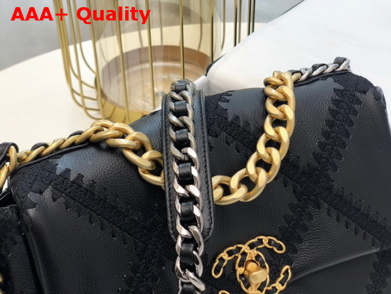 Chanel 19 Flap Bag Calfskin Crochet Gold Tone Silver Tone and Ruthenium Finish Metal Black AS1160 Replica