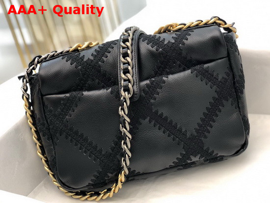 Chanel 19 Flap Bag Calfskin Crochet Gold Tone Silver Tone and Ruthenium Finish Metal Black AS1160 Replica