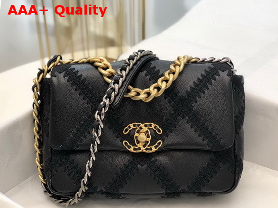 Chanel 19 Flap Bag Calfskin Crochet Gold Tone Silver Tone and Ruthenium Finish Metal Black AS1160 Replica