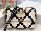 Chanel 19 Flap Bag Calfskin Crochet Gold Tone Silver Tone and Ruthenium Finish Metal White and Black AS1160 Replica