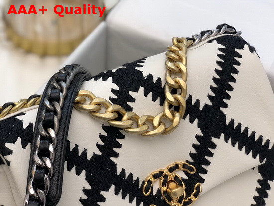 Chanel 19 Flap Bag Calfskin Crochet Gold Tone Silver Tone and Ruthenium Finish Metal White and Black AS1160 Replica