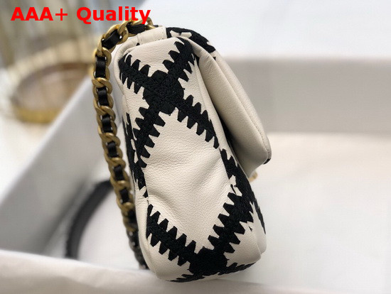 Chanel 19 Flap Bag Calfskin Crochet Gold Tone Silver Tone and Ruthenium Finish Metal White and Black AS1160 Replica